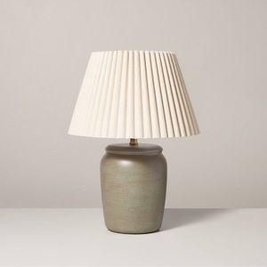 22" Pleated Shade Ceramic Table Lamp Gray/Oatmeal - Hearth & Hand with Magnolia